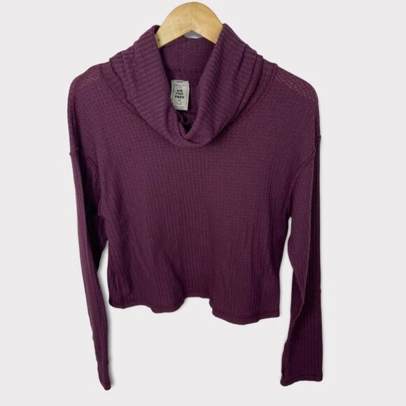 Free People Waffle Knit Thermal‎ Turtleneck Sweater Size XS Purple Bohemian Top - Picture 1 of 13